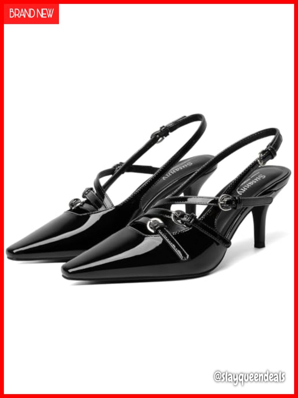 Patent Slingback Kitten Heels Pointed Toe Dress Pumps Memory Foam Cushioned